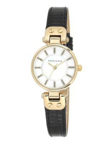 Anne Klein Gold Tone Ladies Mini Watch With Black Strap AK-1950MPBK - BLACK