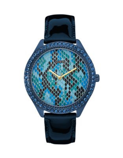 Guess Mystical Blue Python Stainless Steel and Leather Strap Watch - BLUE