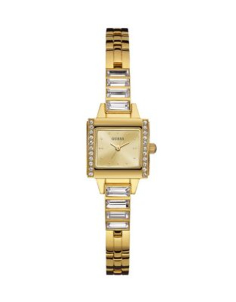 Guess Goldtone Stainless Steel Square Case Pave Crystal Bracelet Watch - GOLD