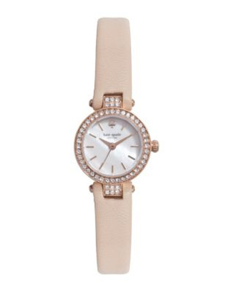 Kate Spade New York Metro Mini Pave Leather Watch - BEIGE