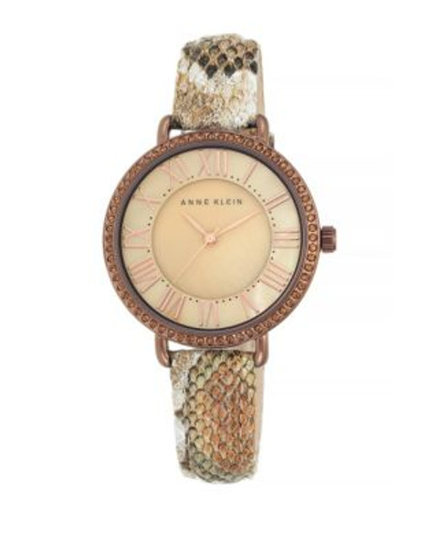 Anne Klein Mauve-Tone Python Embossed Leather Strap Watch - BROWN