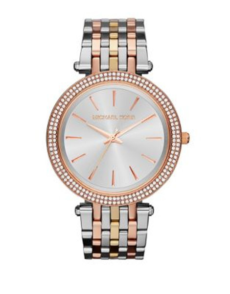 Michael Kors Mid Size Tri Colour Stainless Steel Darci Three Hand Glitz Watch - TRI TONE