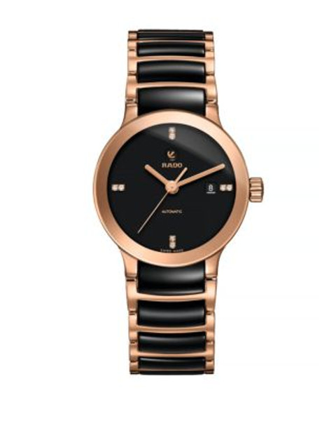 Rado Womens Automatic Centrix R30183712 Watch - BLACK/ROSE GOLD