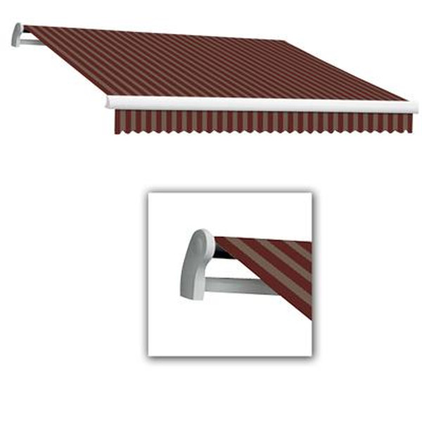 16 Feet MAUI (10 Feet Projection) - Motorized Retractable Awning (Right Side Motor) - Burgundy / Tan Stripe