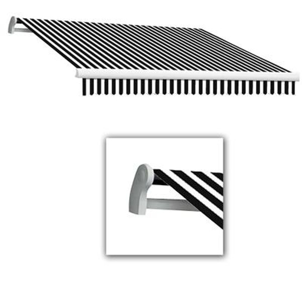 12 Feet MAUI (10 Feet Projection) - Motorized Retractable Awning (Left Side Motor) - Black / White Stripe