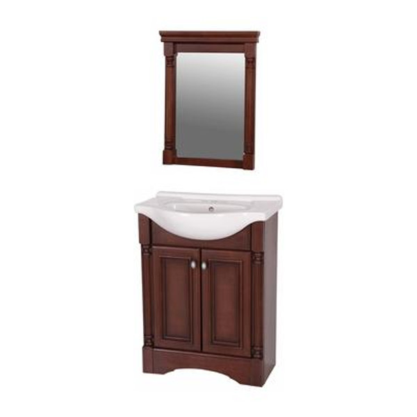 Valencia 25 in. Vanity with Porcelain Top and Mirror in Glazed Hazelnut - VA25EUP3COMC-HG