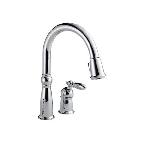 Victorian Single Handle Pull-Down Sprayer Kitchen Faucet in Chrome featuring MagnaTite Docking