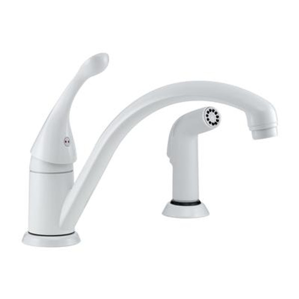 Collins Single Handle Side Sprayer Kitchen Faucet in White