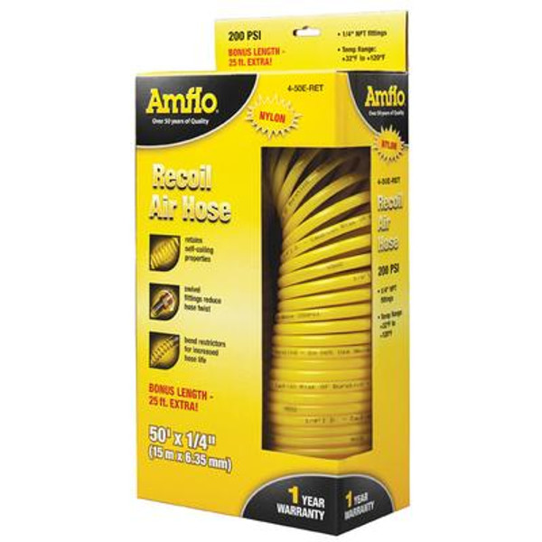 Nylon Recoil Air Hose - 1/4 Inch x 50 Feet