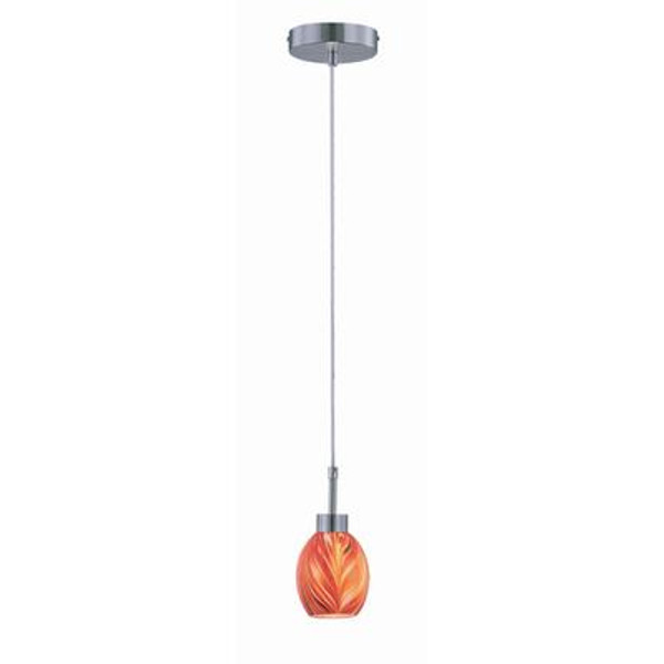 1 Light Pendant Steel Finish Red Glass Shade