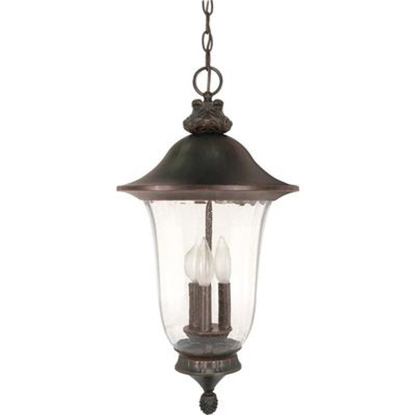 Parisian 3 -Light 24 Inch Hanging Lantern with Fluted Seed Glass Finished in Old Penny Bronze