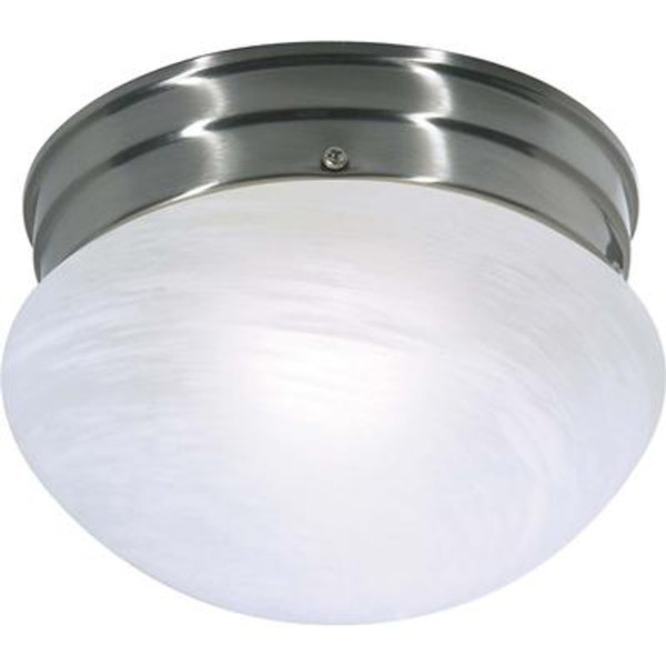 1-Light Brushed Nickel Fluorescent Small Mushroom with Alabaster Glass (1) 13 watt CFL Bulb Included