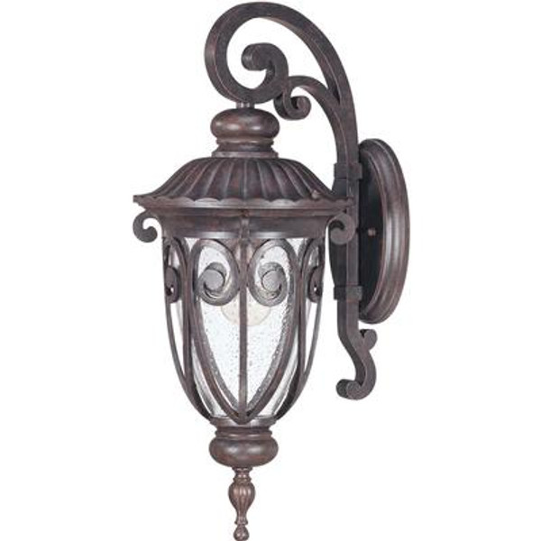 Corniche 1-Light Mid-Size Wall Lantern Arm Down with Seeded Glass finished in Burlwood