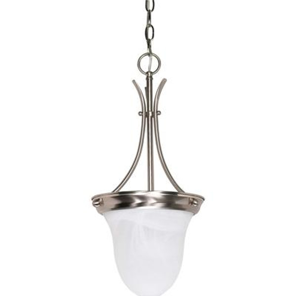 1 Light Brushed Nickel Fluorescent 10 Inch  Pendant with Alabaster Glass  (1) 13W CFL Bulb Included