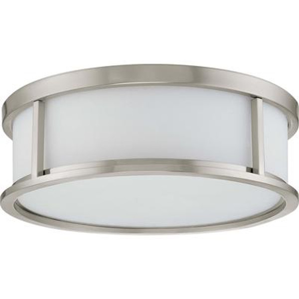 Odeon  3 Light 15 Inch Flush Dome with Satin White Glass Finished in Brushed Nickel