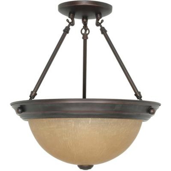 2 Light 13 Inch  Semi-Flush with Champagne Linen Washed Glass Finished in Mahogany Bronze
