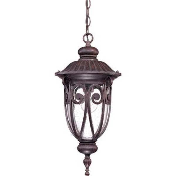 Corniche  1 -Light Hanging Lantern with Seeded Glass Finished in Burlwood