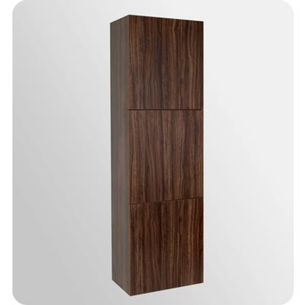 Walnut Bathroom Linen Side Cabinet With 3 Large Storage Areas