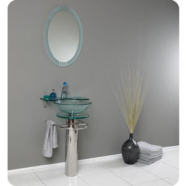 Ovale Modern Glass Bathroom Vanity With Frosted Edge Mirror