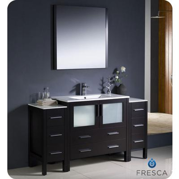 Torino 60 Inch Espresso Modern Bathroom Vanity With 2 Side Cabinets And Undermount Sink