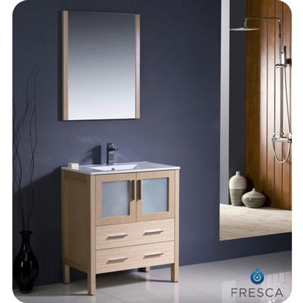 Torino 30 Inch Light Oak Modern Bathroom Vanity With Undermount Sink