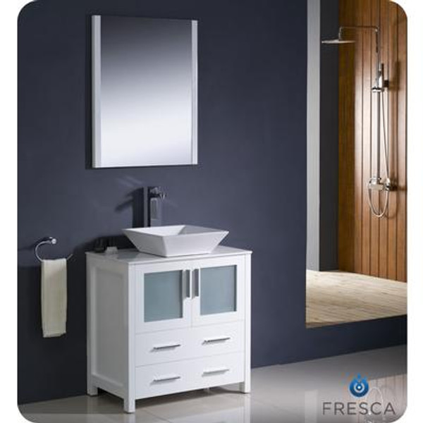 Torino 30 Inch White Modern Bathroom Vanity With Vessel Sink
