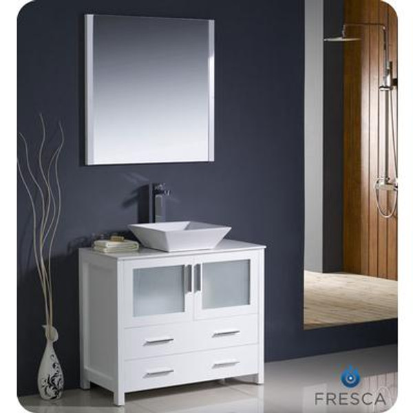 Torino 36 Inch White Modern Bathroom Vanity With Vessel Sink