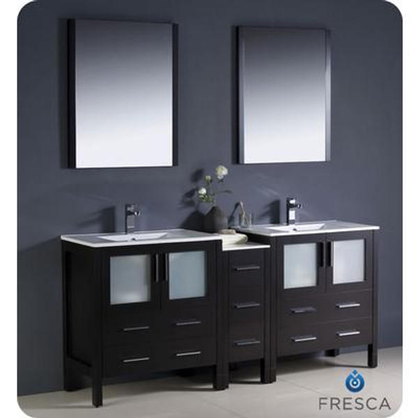 Torino 72 Inch Espresso Modern Double Sink Bathroom Vanity With Side Cabinet And Undermount Sinks