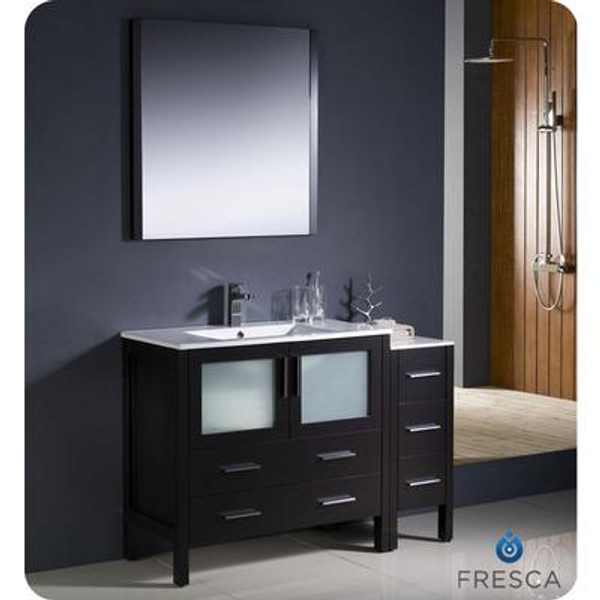 Torino 48 Inch Espresso Modern Bathroom Vanity With Side Cabinet And Undermount Sinks