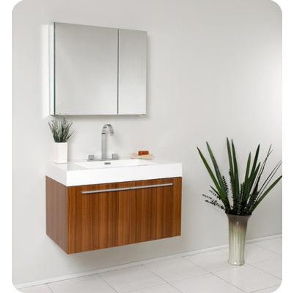 Vista Teak Modern Bathroom Vanity With Medicine Cabinet