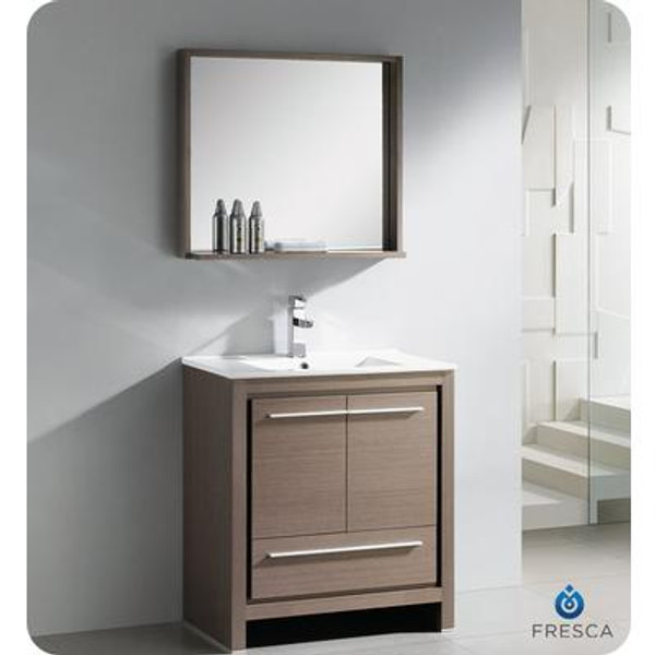 Allier 30 Inch Gray Oak Modern Bathroom Vanity With Mirror