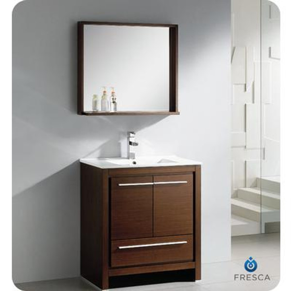 Allier 30 Inch Wenge Brown Modern Bathroom Vanity With Mirror