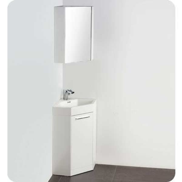 Coda 18 Inch White Modern Corner Bathroom Vanity With Optional Medicine Cabinet