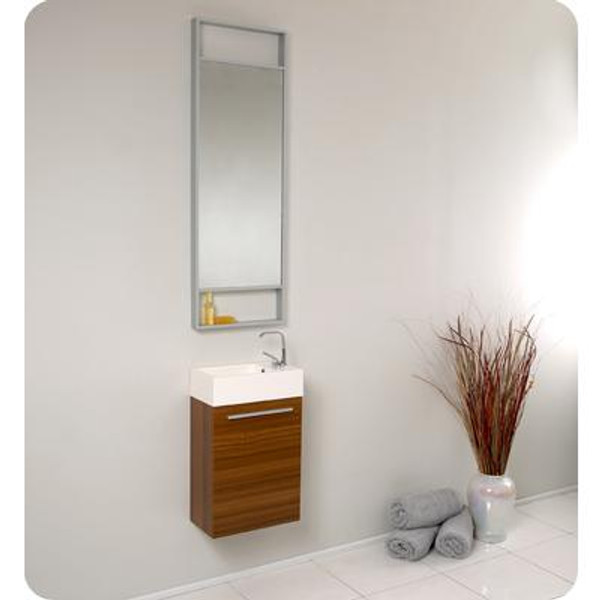 Pulito Small Teak Modern Bathroom Vanity With Tall Mirror