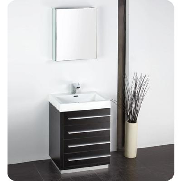 Livello 24 Inch Black Modern Bathroom Vanity With Medicine Cabinet