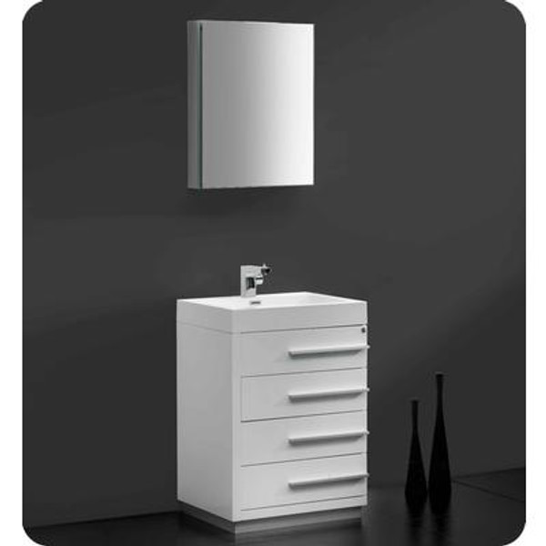 Livello 24 Inch White Modern Bathroom Vanity With Medicine Cabinet