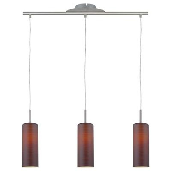 Brown Sugar Suspended 3 Light Matte Nickel Finish With Wiped Brown Glass