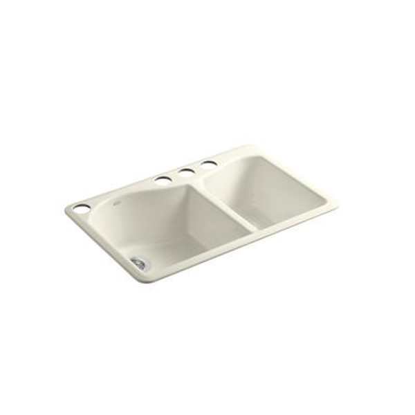 Lawnfield(TM) Undercounter Offset Double Basin Sink With Four-Hole Faucet Drilling