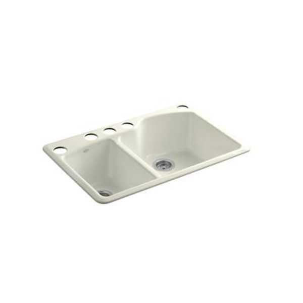 Wheatland(TM) Undercounter Offset Double Basin Sink With Five-Hole Faucet Drilling