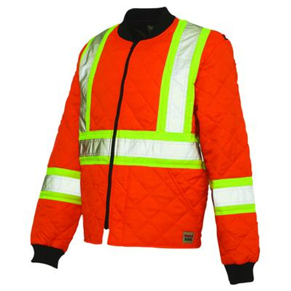 Quilted Safety Jacket With Stripes Fluorescent Orange Small