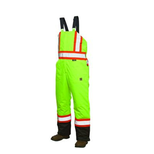 Hi-Vis Lined Bib Overall With Safety Stripes Yellow/Green X Large