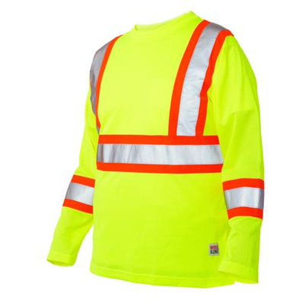 Long Sleeve Hi-Vis T-Shirt With Armband Stripes Yellow/Green Small