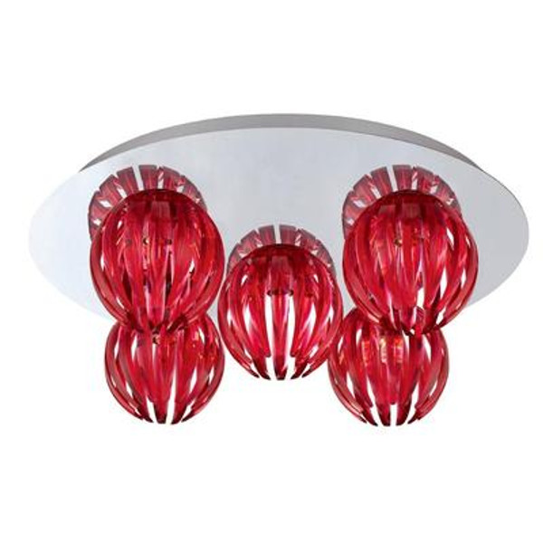 Cosmo Collection 5 Light Chrome & Red Flushmount