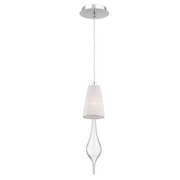 Aqua Collection 1 Light Chrome Pendant with White Shade and Clear Glass