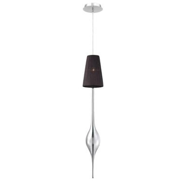 Aqua Collection 1 Light Large Chrome Pendant with Black Shade and Chrome Glass