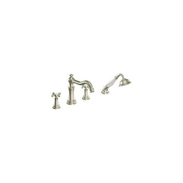 Weymouth 2-Handle Diverter Roman Tub Faucet Includes Hand Shower in Brushed Nickel