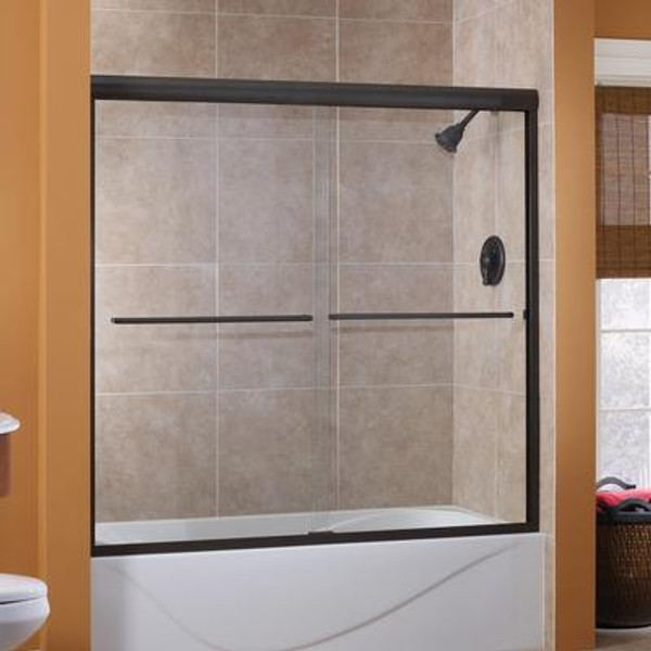 Cove 56 Inch to 60 Inch x 60 Inch H. Frameless Sliding Tub Door in Oil Rubbed Bronze with 1/4 Inch Clear Glass