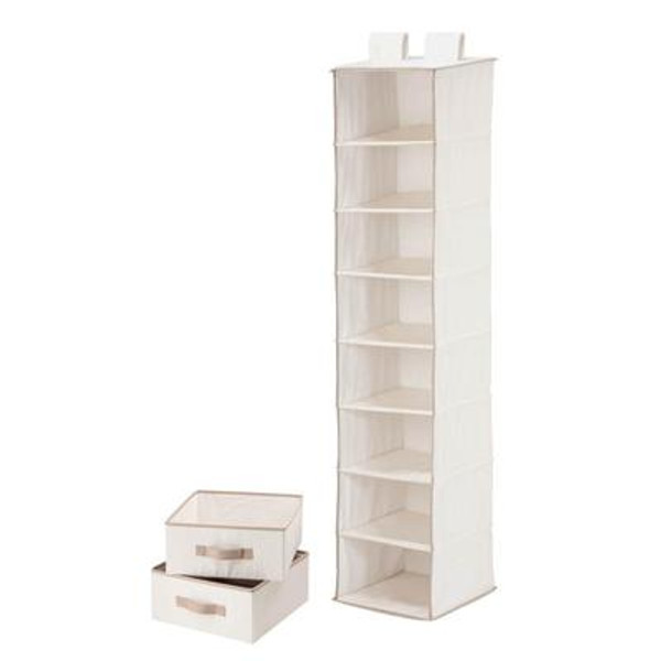 8 Shelf Organizer and Two Drawers- Natural T/C Polycotton