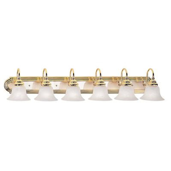 Providence 6 Light Polished Brass and Chrome Incandescent Bath Vanity with White Alabaster Glass