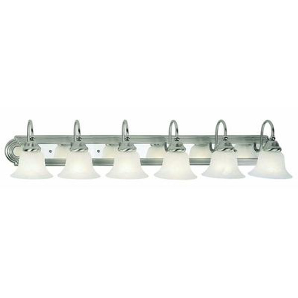 Providence 6 Light Brushed Nickel and Chrome Incandescent Bath Vanity with White Alabaster Glass